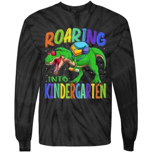 Roaring Into Kindergarten Dinosaur T Rex Back To School Boy Tie-Dye Long Sleeve Shirt