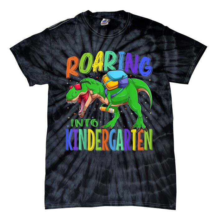 Roaring Into Kindergarten Dinosaur T Rex Back To School Boy Tie-Dye T-Shirt