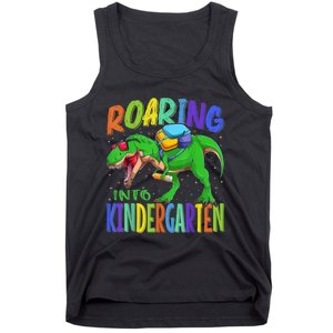 Roaring Into Kindergarten Dinosaur T Rex Back To School Boy Tank Top