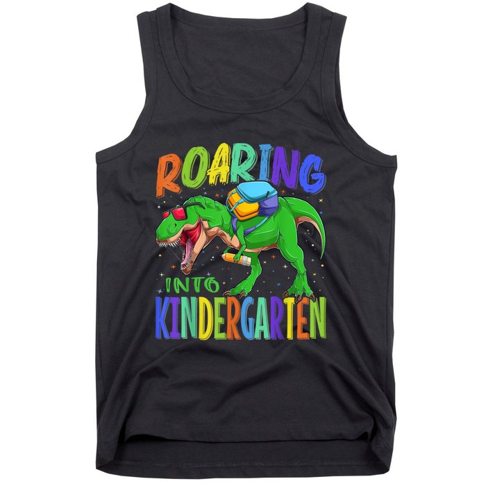 Roaring Into Kindergarten Dinosaur T Rex Back To School Boy Tank Top