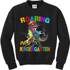 Roaring Into Kindergarten T Rex Dinosaur Back To School Kids Sweatshirt