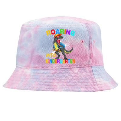 Roaring Into Kindergarten T Rex Dinosaur Back To School Tie-Dyed Bucket Hat