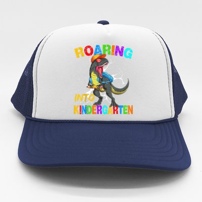 Roaring Into Kindergarten T Rex Dinosaur Back To School Trucker Hat