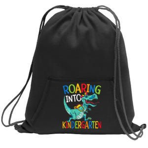 Roaring Into Kindergarten Dinosaur Student Back To School Sweatshirt Cinch Pack Bag