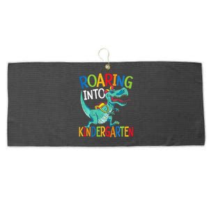 Roaring Into Kindergarten Dinosaur Student Back To School Large Microfiber Waffle Golf Towel