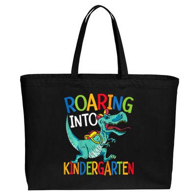 Roaring Into Kindergarten Dinosaur Student Back To School Cotton Canvas Jumbo Tote