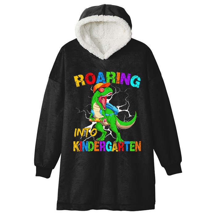 Roaring Into Kindergarten T Rex Dinosaur Back To School Hooded Wearable Blanket