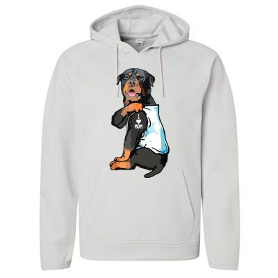 Rottweiler I Love Mom Tattoo Performance Fleece Hoodie