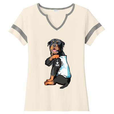 Rottweiler I Love Mom Tattoo Ladies Halftime Notch Neck Tee