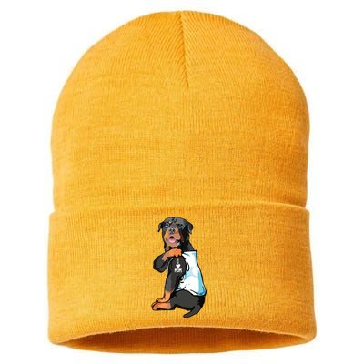 Rottweiler I Love Mom Tattoo Sustainable Knit Beanie