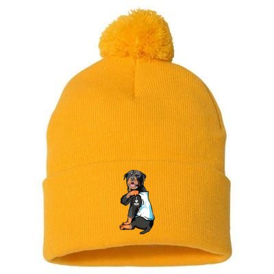 Rottweiler I Love Mom Tattoo Pom Pom 12in Knit Beanie