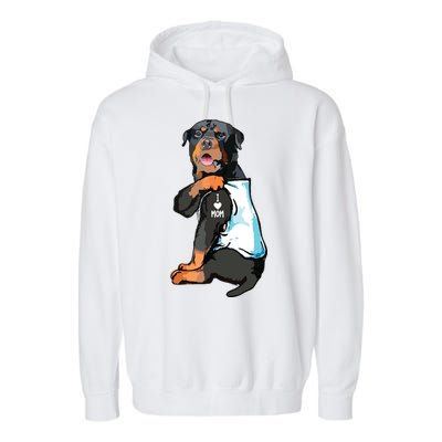 Rottweiler I Love Mom Tattoo Garment-Dyed Fleece Hoodie