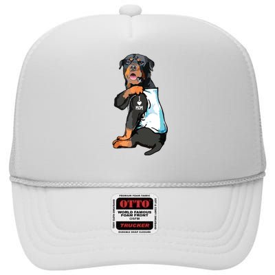 Rottweiler I Love Mom Tattoo High Crown Mesh Back Trucker Hat