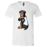 Rottweiler I Love Mom Tattoo V-Neck T-Shirt