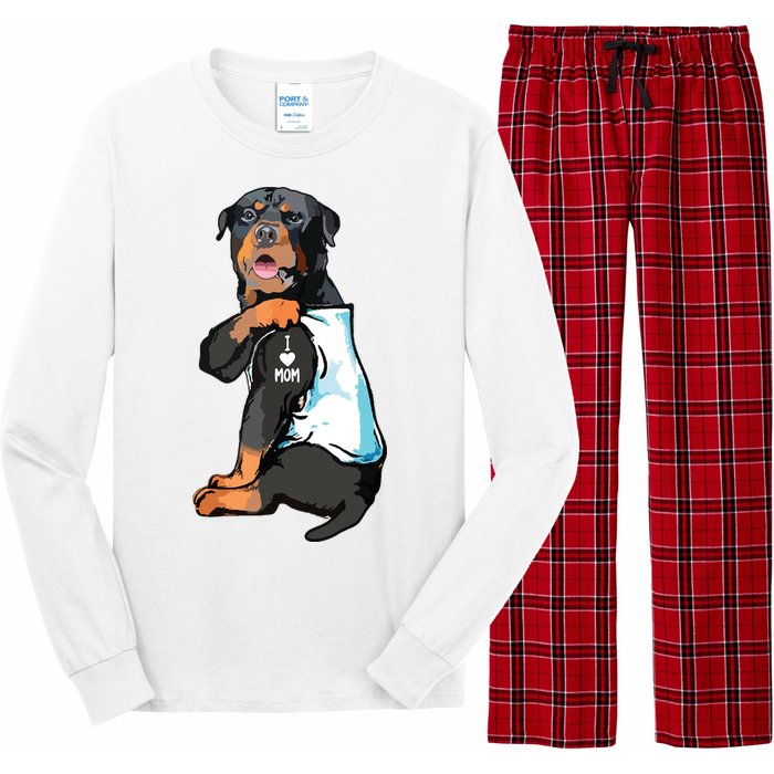 Rottweiler I Love Mom Tattoo Long Sleeve Pajama Set