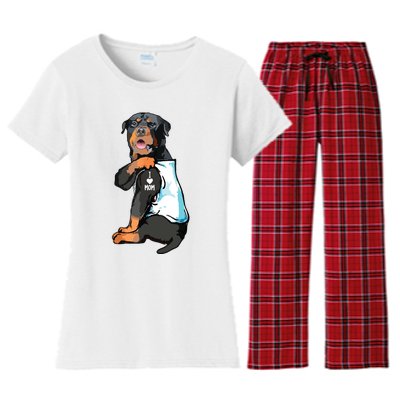 Rottweiler I Love Mom Tattoo Women's Flannel Pajama Set