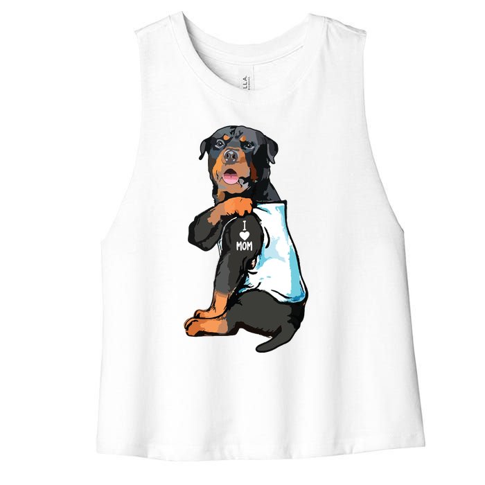 Rottweiler I Love Mom Tattoo Women's Racerback Cropped Tank