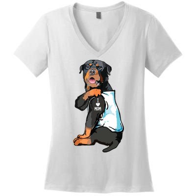 Rottweiler I Love Mom Tattoo Women's V-Neck T-Shirt