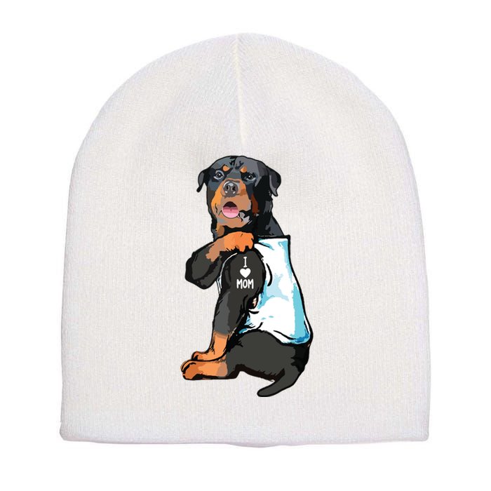 Rottweiler I Love Mom Tattoo Short Acrylic Beanie