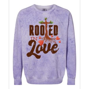 Rooted In Love Jesus Cross Colorblast Crewneck Sweatshirt