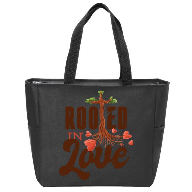 Rooted In Love Jesus Cross Zip Tote Bag