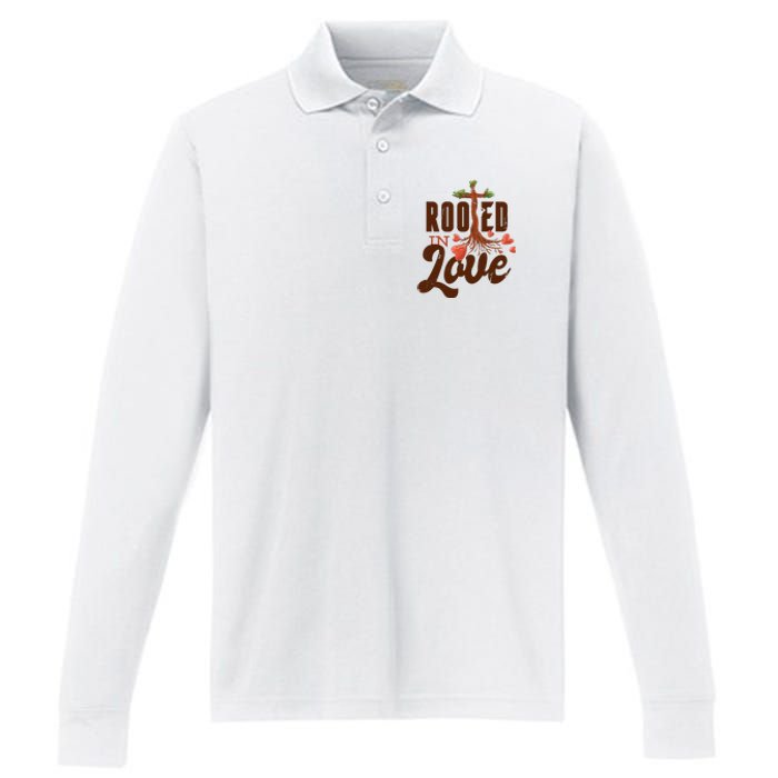 Rooted In Love Jesus Cross Performance Long Sleeve Polo