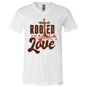 Rooted In Love Jesus Cross V-Neck T-Shirt