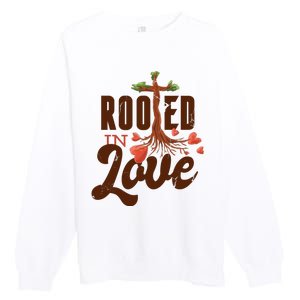 Rooted In Love Jesus Cross Premium Crewneck Sweatshirt