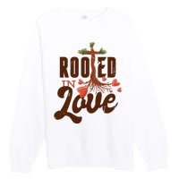 Rooted In Love Jesus Cross Premium Crewneck Sweatshirt