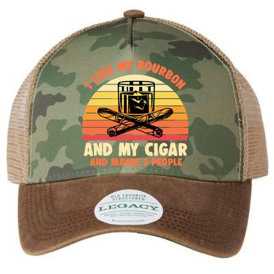 Retro I Like My Bourbon And My Cigar And Maybe Three People Funny Quote Legacy Tie Dye Trucker Hat