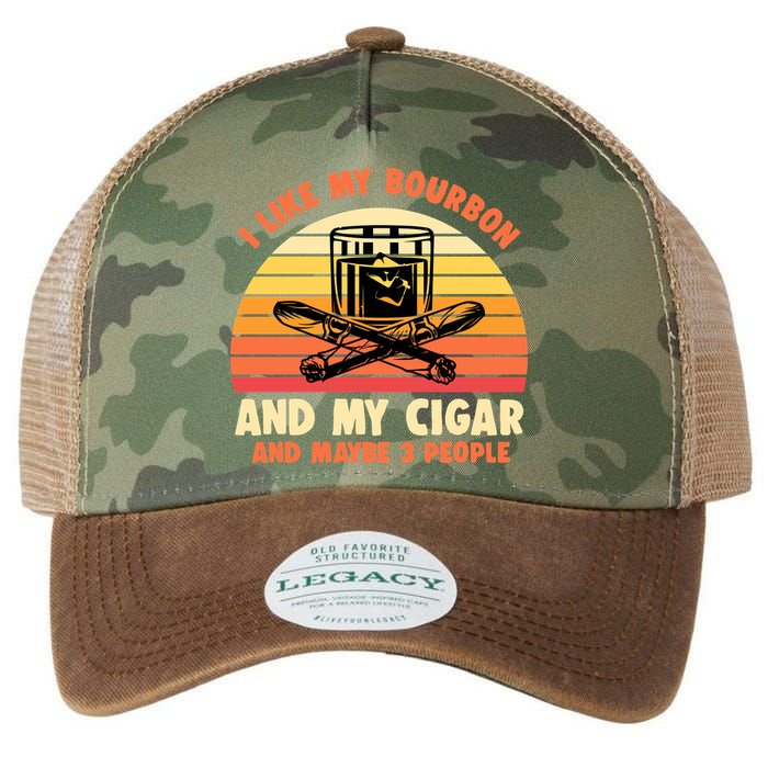 Retro I Like My Bourbon And My Cigar And Maybe Three People Funny Quote Legacy Tie Dye Trucker Hat