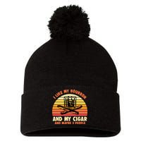 Retro I Like My Bourbon And My Cigar And Maybe Three People Funny Quote Pom Pom 12in Knit Beanie