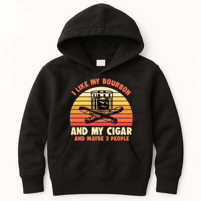 Retro I Like My Bourbon And My Cigar And Maybe Three People Funny Quote Kids Hoodie