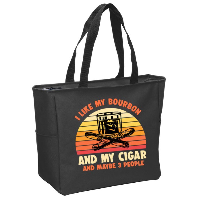 Retro I Like My Bourbon And My Cigar And Maybe Three People Funny Quote Zip Tote Bag