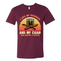 Retro I Like My Bourbon And My Cigar And Maybe Three People Funny Quote V-Neck T-Shirt