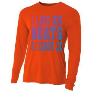 Retro I Like Big Boats And I Cannot Lie Boating Lover Gift Cooling Performance Long Sleeve Crew