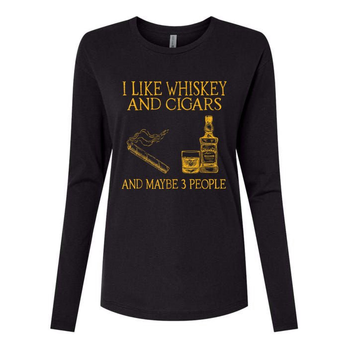 Retro I Like Whiskey And Cigars And Maybe 3 People Men Women Womens Cotton Relaxed Long Sleeve T-Shirt