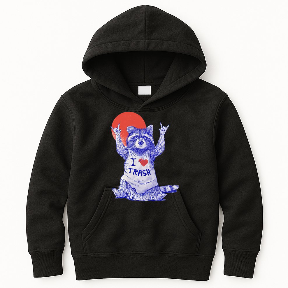 Raccoon I Love Trash Vintage Japanese Kids Hoodie
