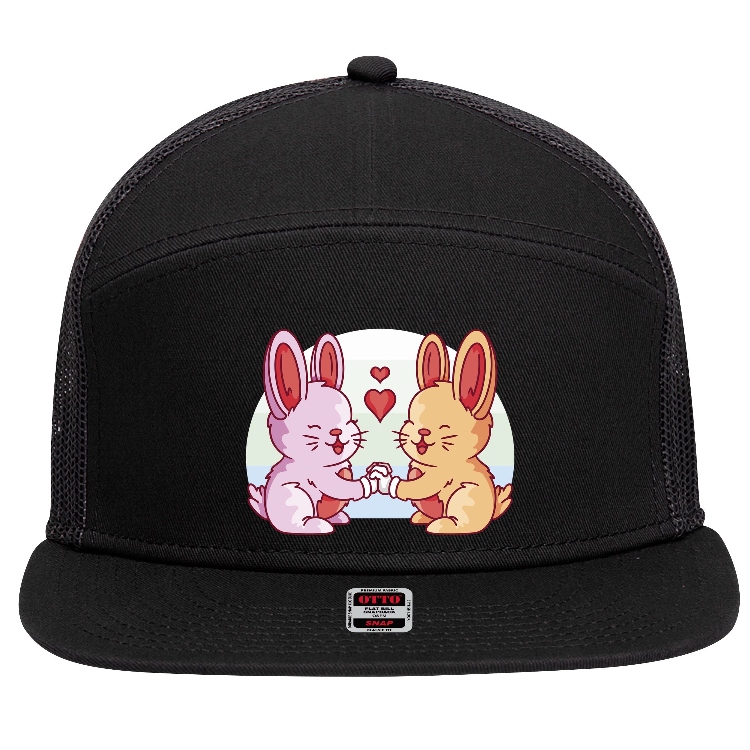 Rabbits In Love Cute 7 Panel Mesh Trucker Snapback Hat