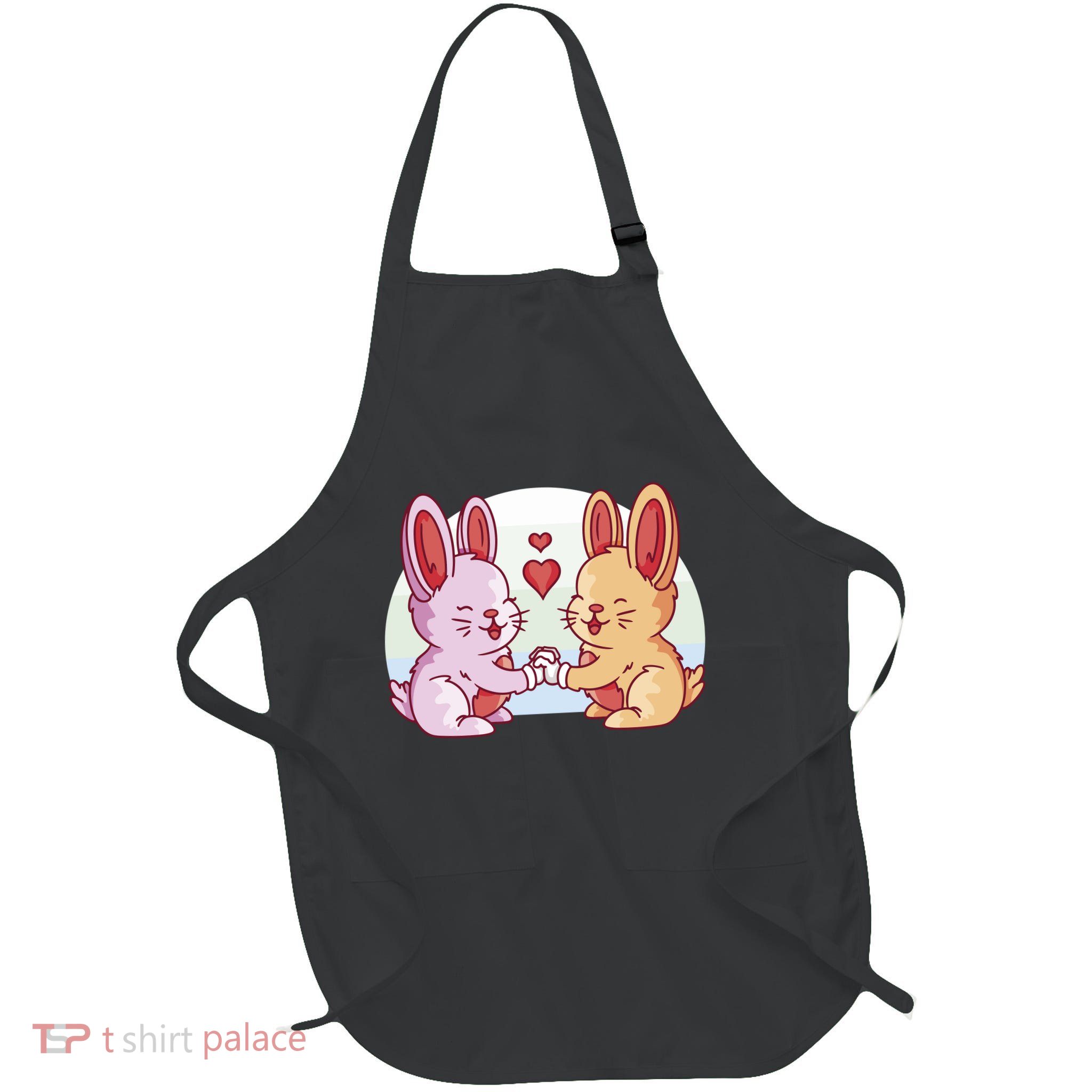 Rabbits In Love Cute Full-Length Apron With Pockets