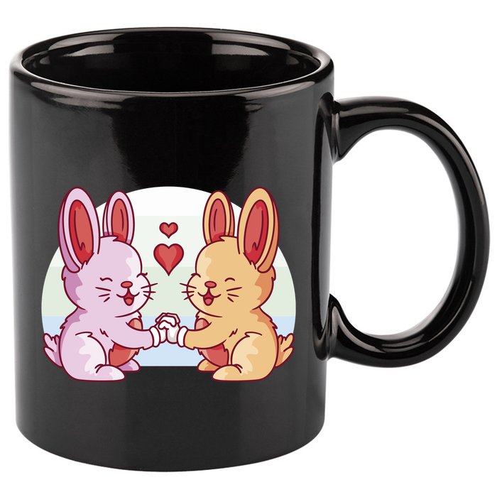 Rabbits In Love Cute 11oz C Handle Ceramic Mug