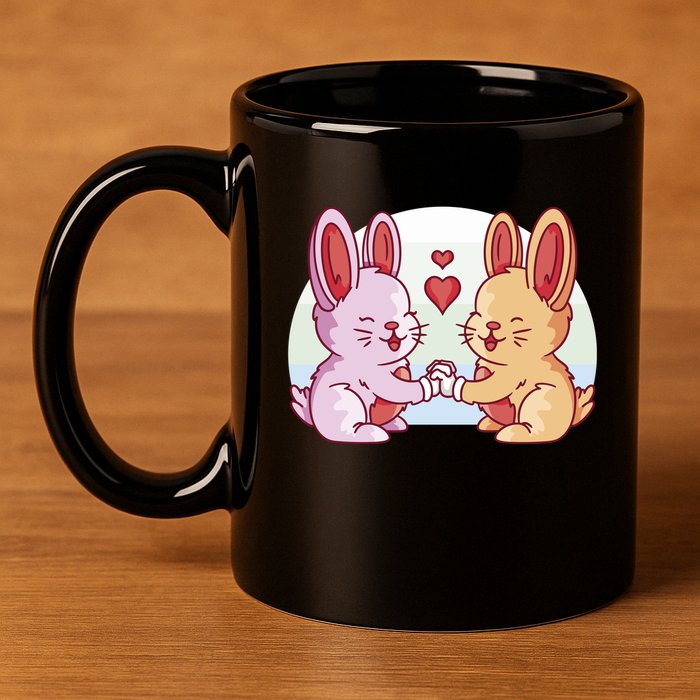 Rabbits In Love Cute 11oz C Handle Ceramic Mug