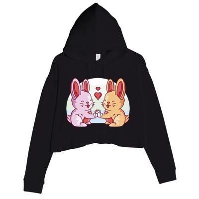 Rabbits In Love Cute Crop Fleece Hoodie