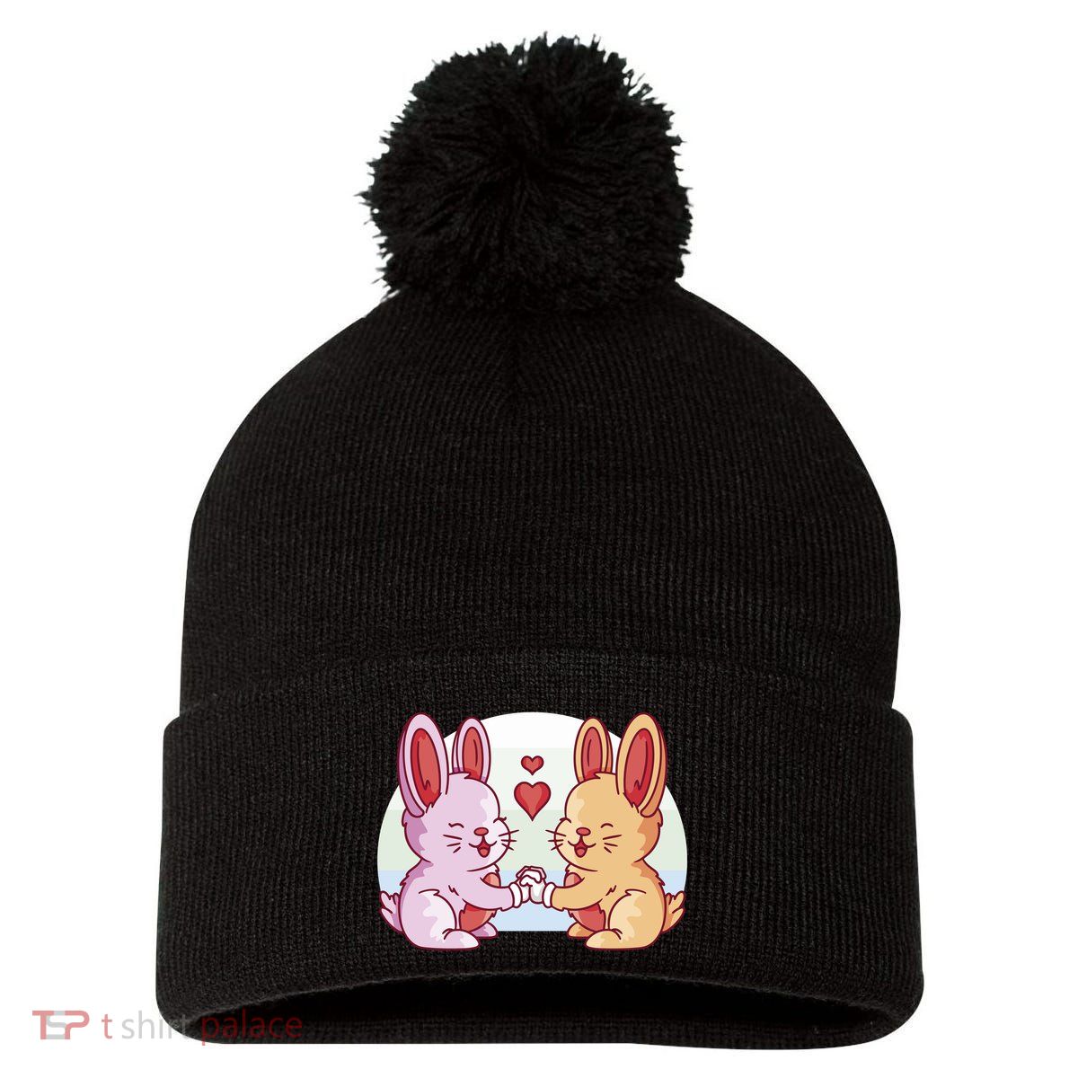 Rabbits In Love Cute Pom Pom 12in Knit Beanie