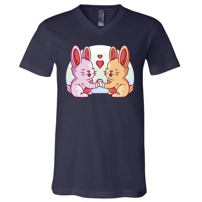 Rabbits In Love Cute V-Neck T-Shirt