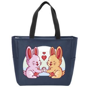 Rabbits In Love Cute Zip Tote Bag