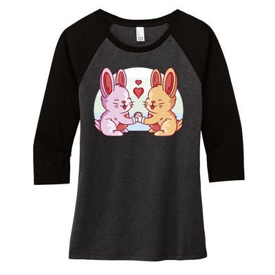 Rabbits In Love Cute Women's Tri-Blend 3/4-Sleeve Raglan Shirt