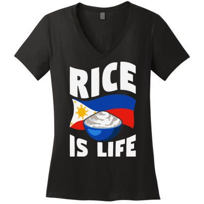 Rice Is Life Philippine Flag Rice Lover Women's V-Neck T-Shirt