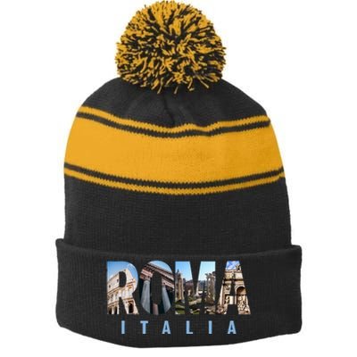 Rome Italy Landmarks Stripe Pom Pom Beanie