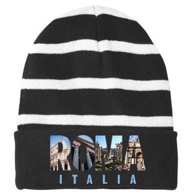 Rome Italy Landmarks Striped Beanie with Solid Band